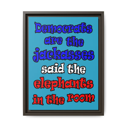 donkeys and elephants - framed canvas art (turquoise)