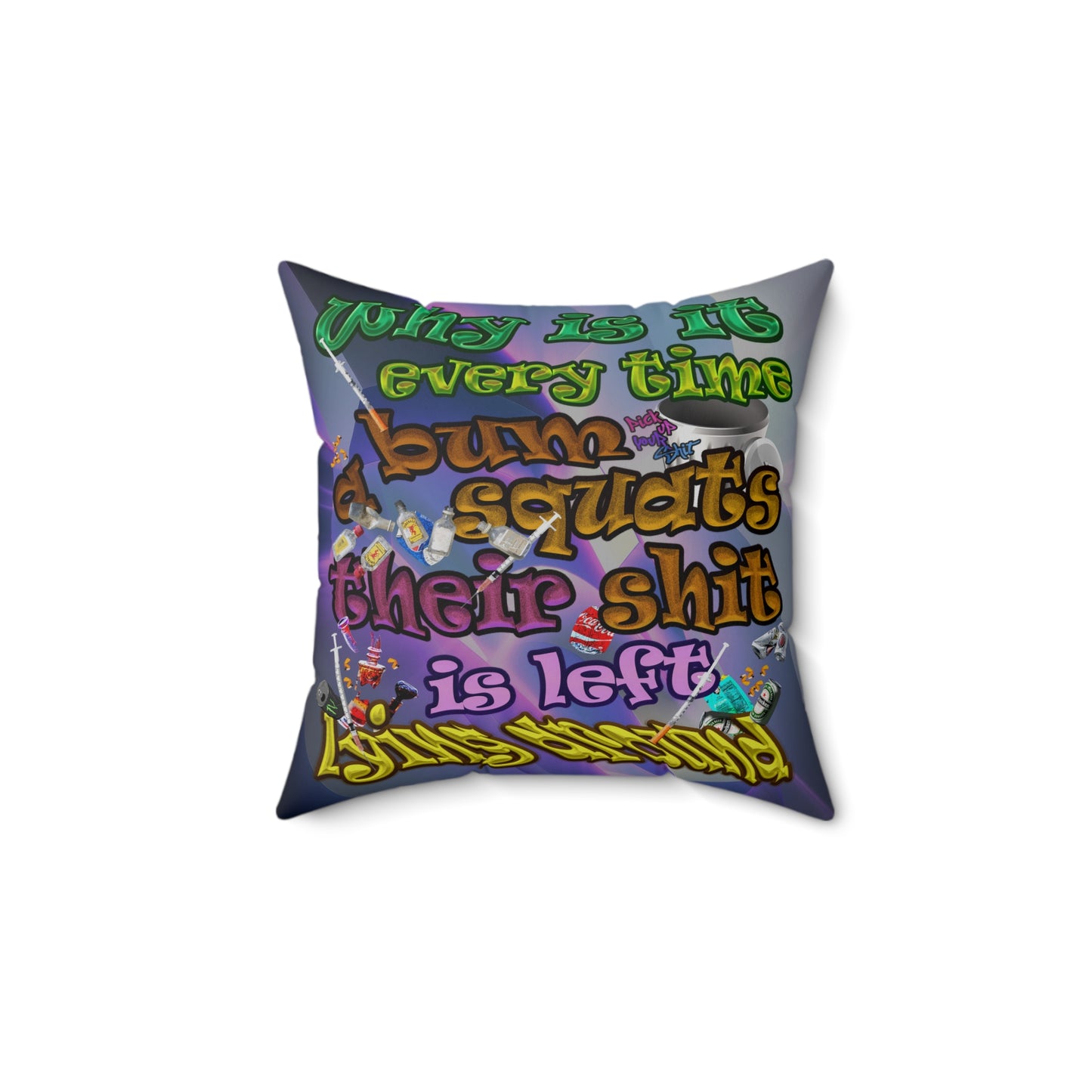 the bum's shit - Spun Polyester Square Pillow - (grey-pink wave)