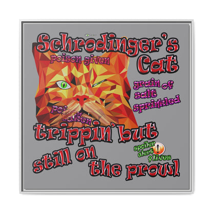 schrodinger's cat - framed canvas art (grey)