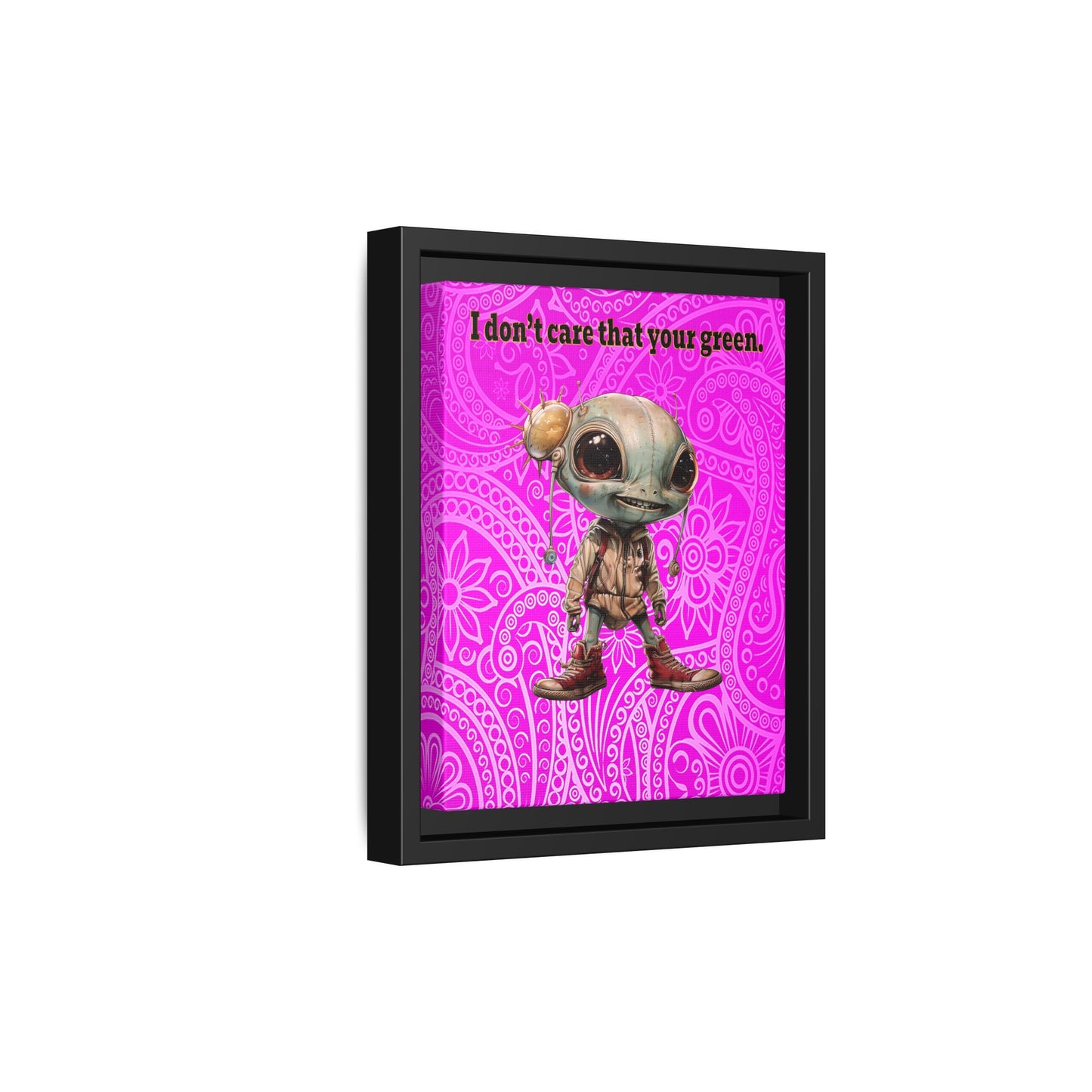I don't care that your green - framed canvas art (pink swirl)
