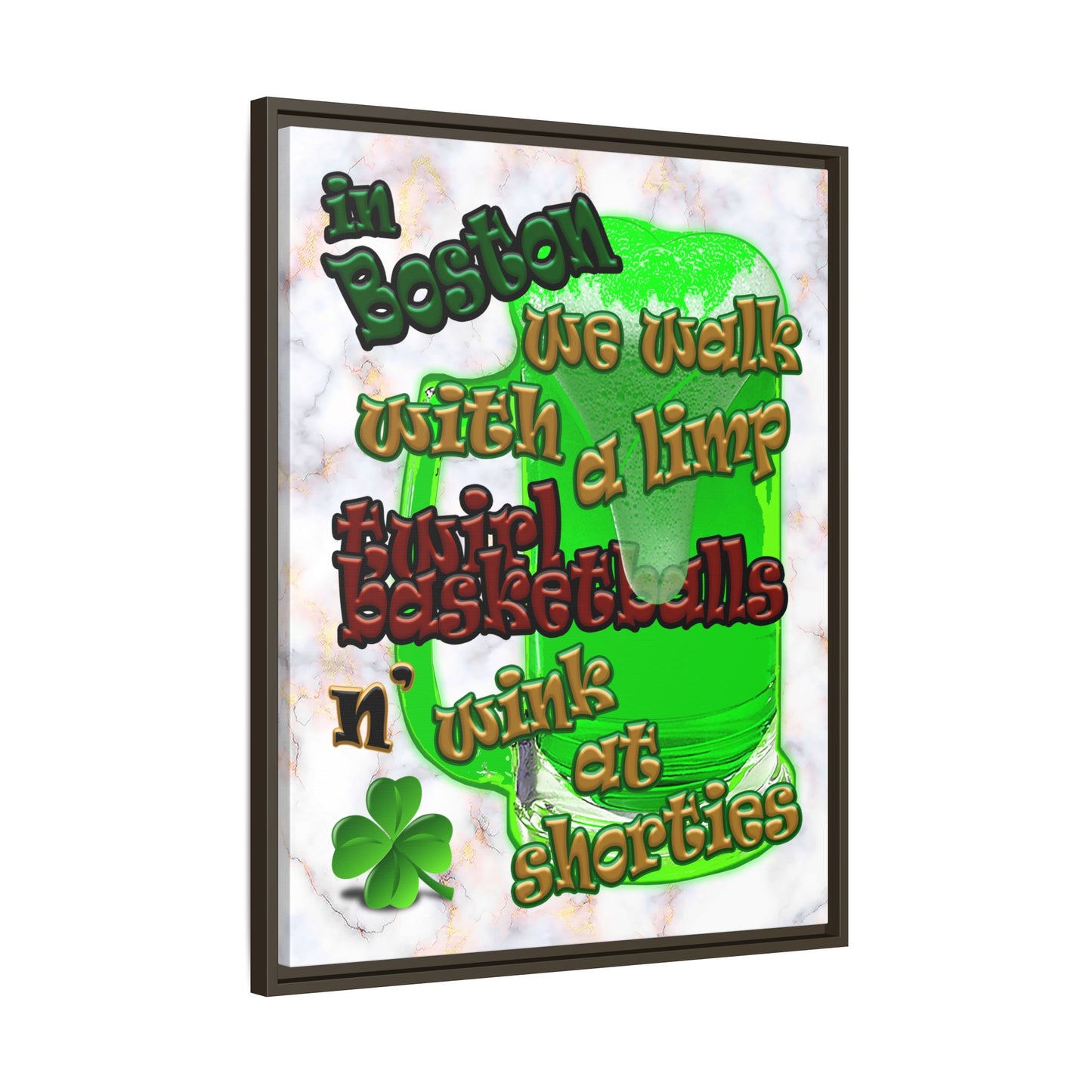 celtics logo - framed canvas art (white marble)