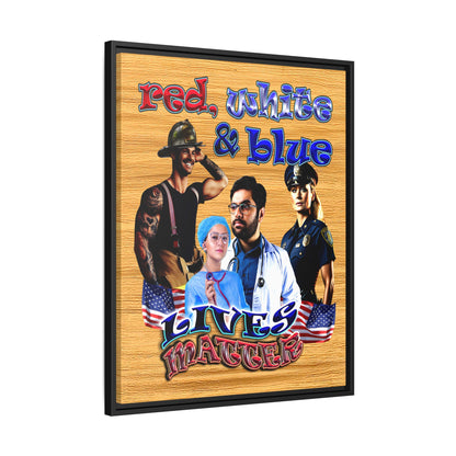 rw&b lives matter - framed canvas art (butterscotch wood finish)