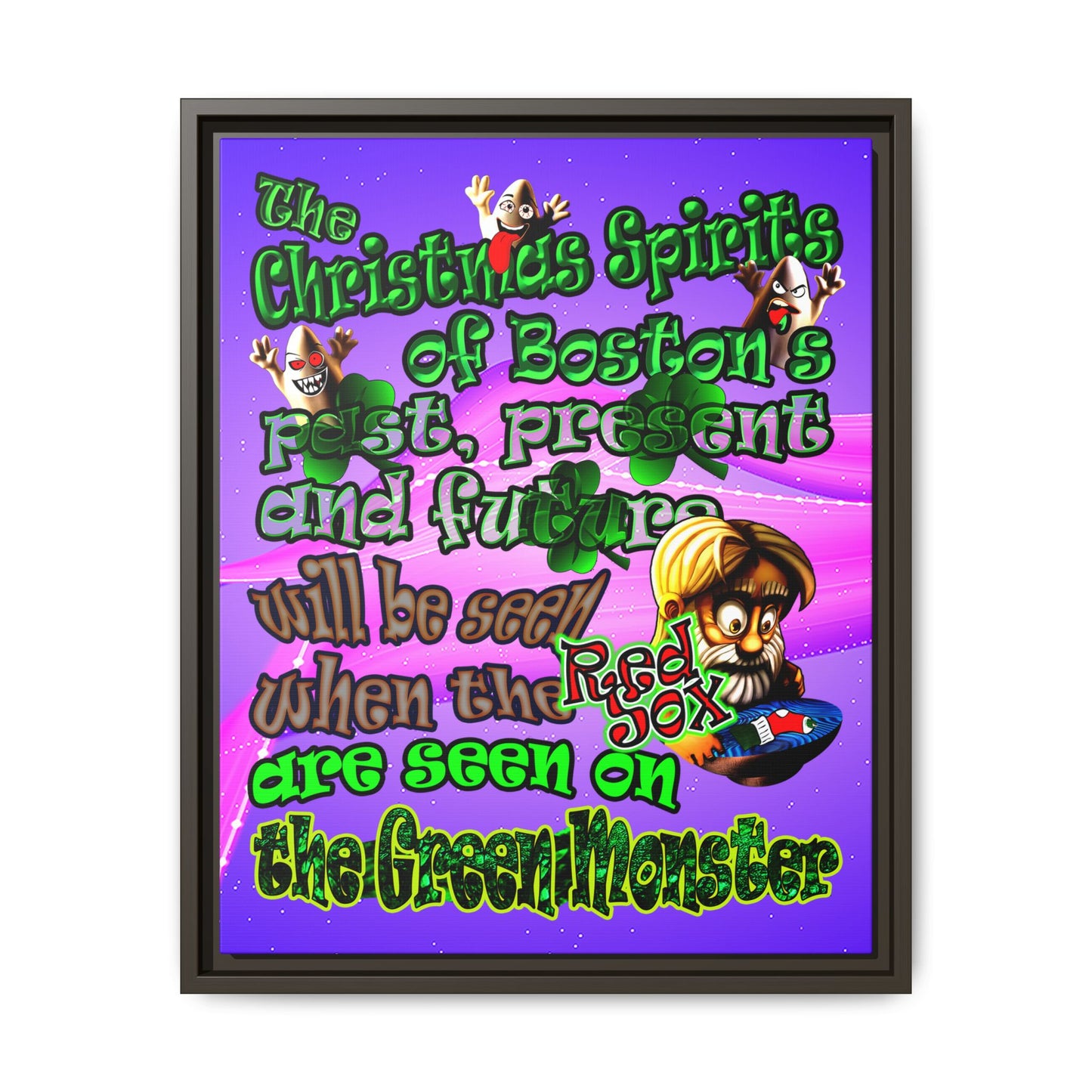 christmas spirits of boston - framed canvas art (purple-pink wave)