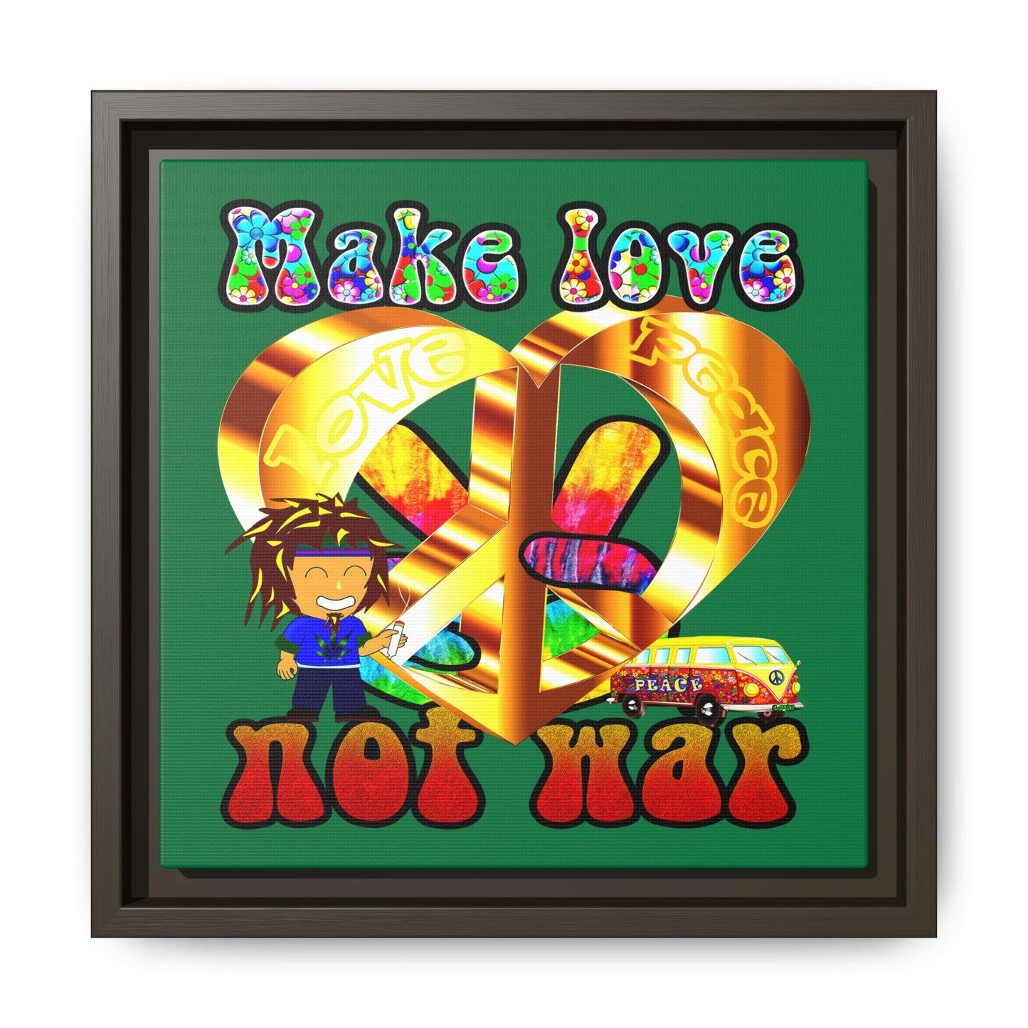 love peace - framed canvas art (dark green)