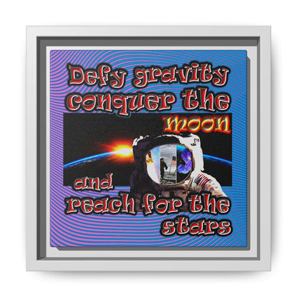 defy conquer reach - framed canvas art (light blue-purple wave)