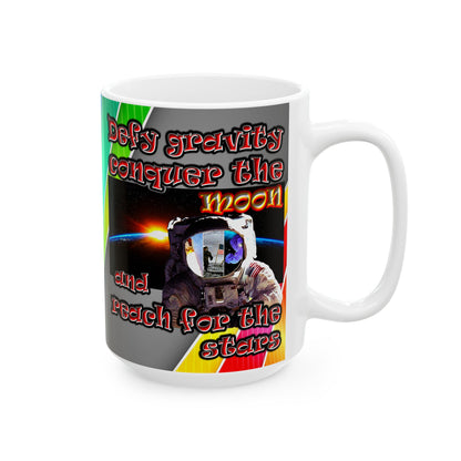 defy conquer reach - White Mug (rainbow split)