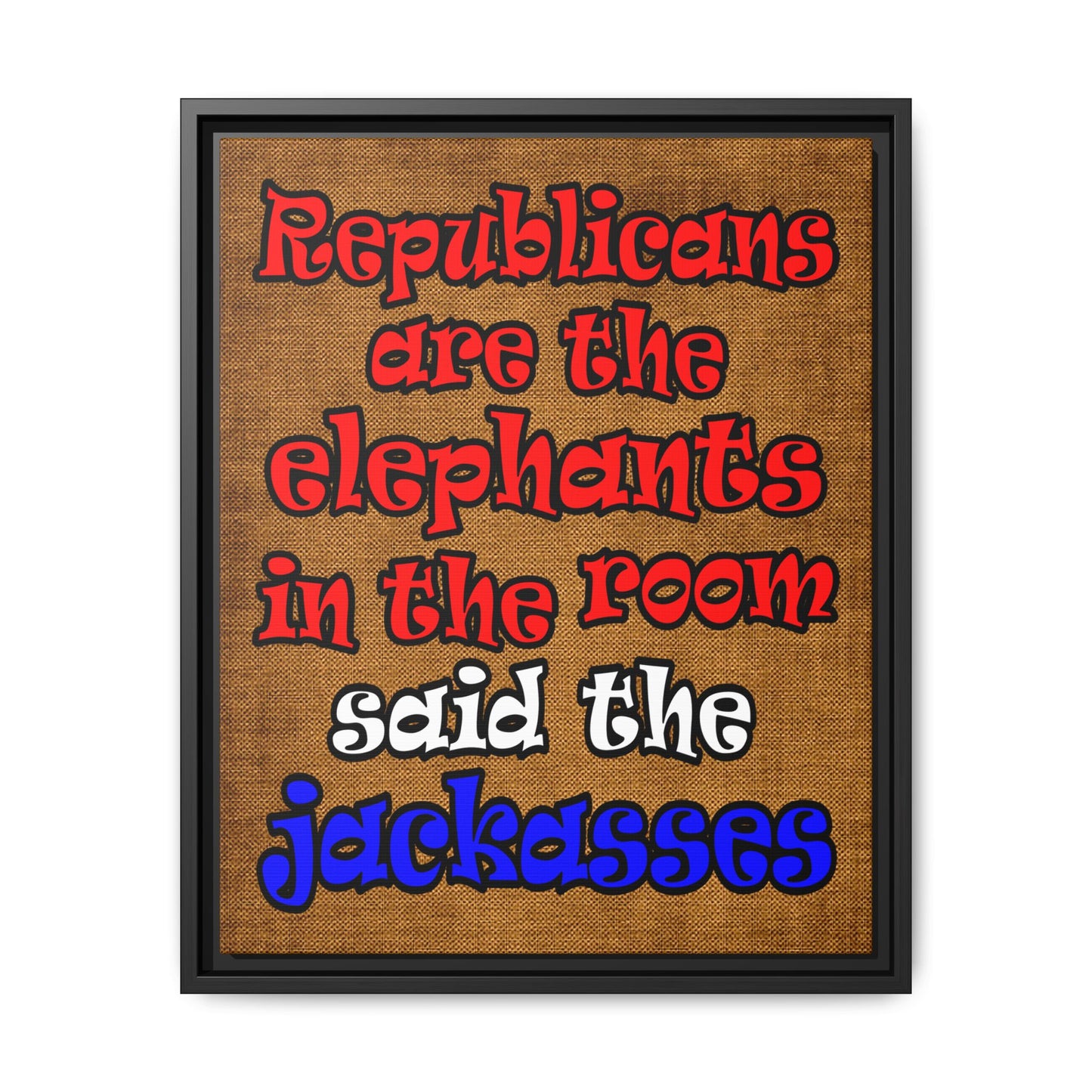 donkeys and elephants - framed canvas art (brown papyrus)