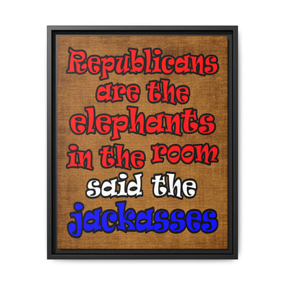 donkeys and elephants - framed canvas art (brown papyrus)