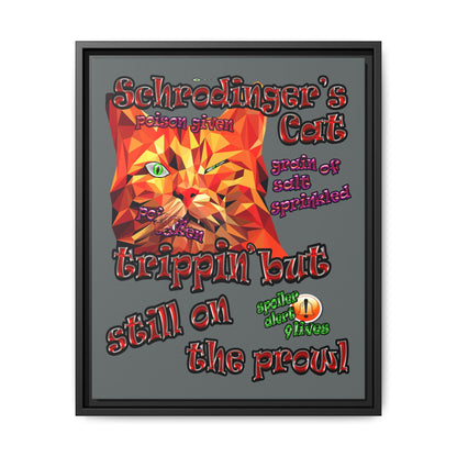 schrodinger's cat - framed canvas art (dark grey)