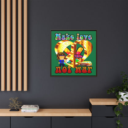 love peace - framed canvas art (dark green)