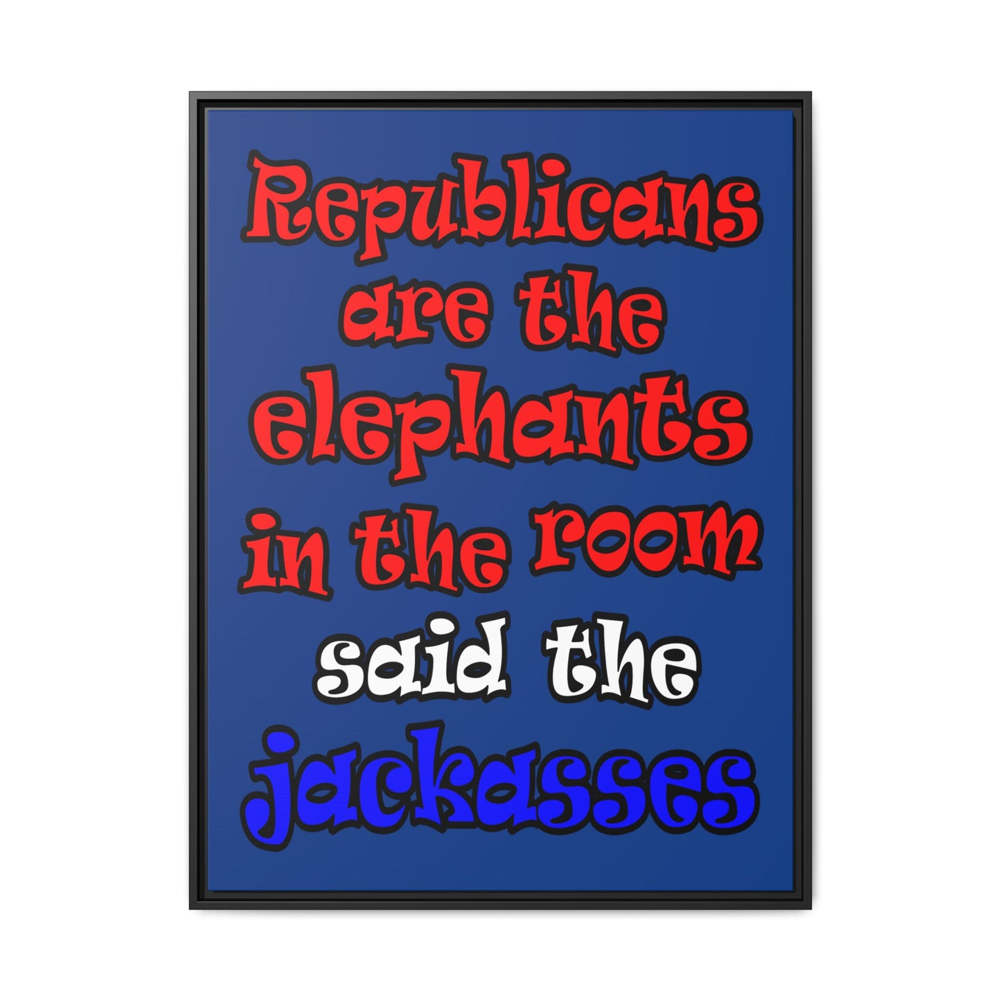 donkeys and elephants - framed canvas art (dark blue)