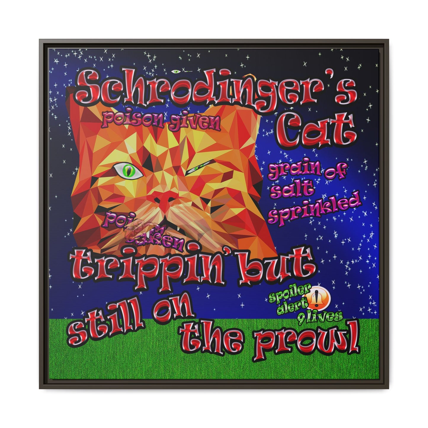 schrodinger's cat - framed canvas art ('snoops' background)