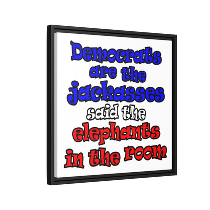donkeys and elephants - framed canvas art (white)