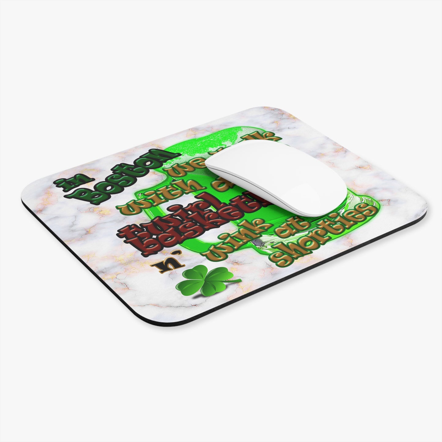 celtics logo - Mouse Pad (Rectangle) (white marble)