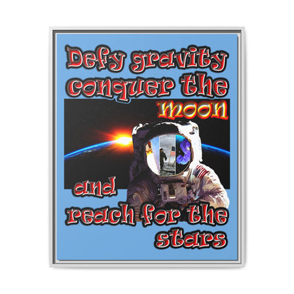 defy conquer reach - framed canvas art (light blue)