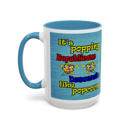 popping like popcorn - Accent Mug (faded dark blue)