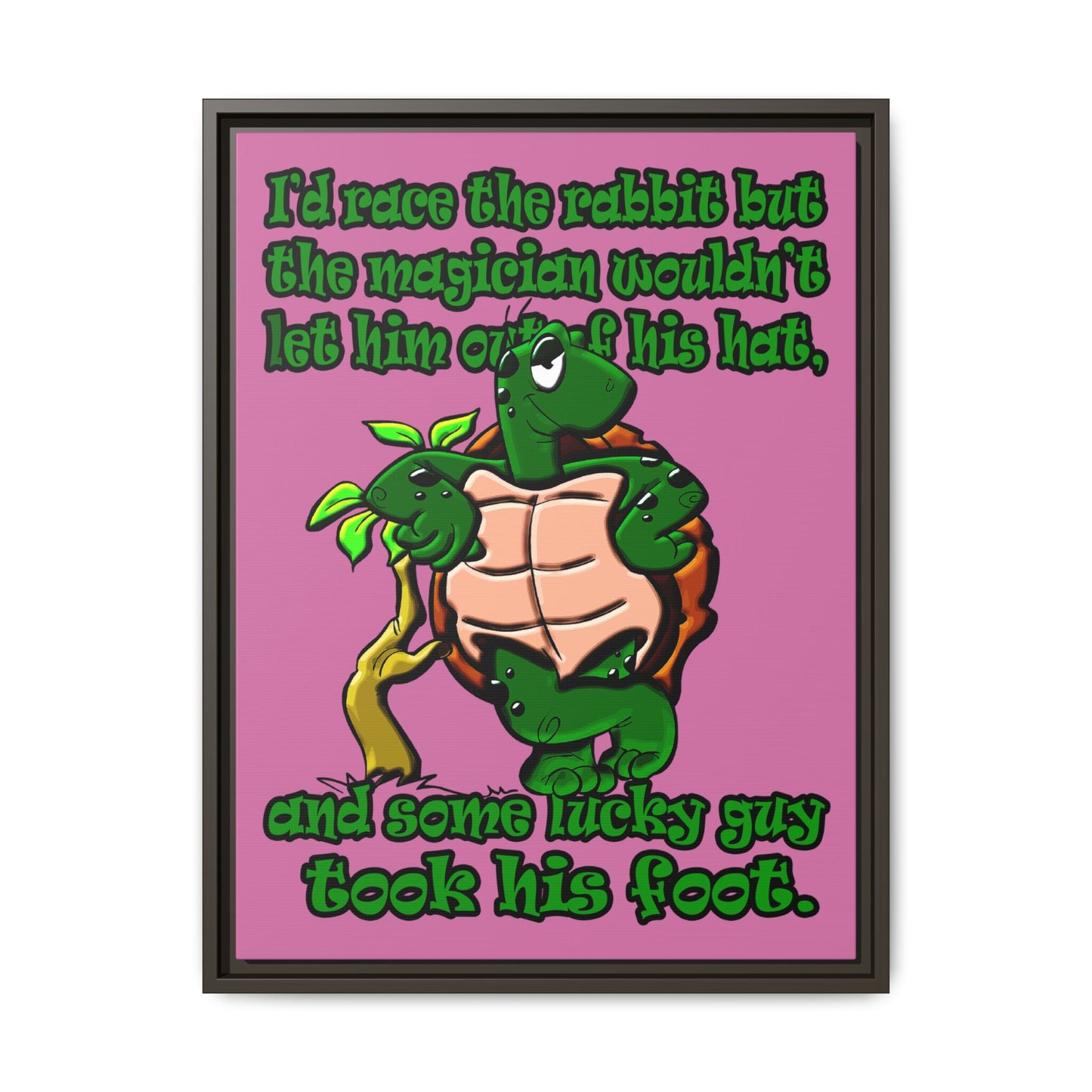 turtle race - framed canvas art (light pink)