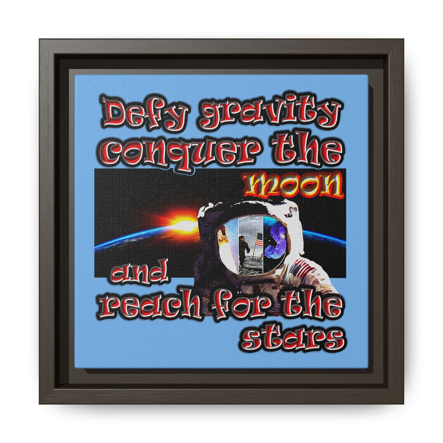 defy conquer reach - framed canvas art (light blue)