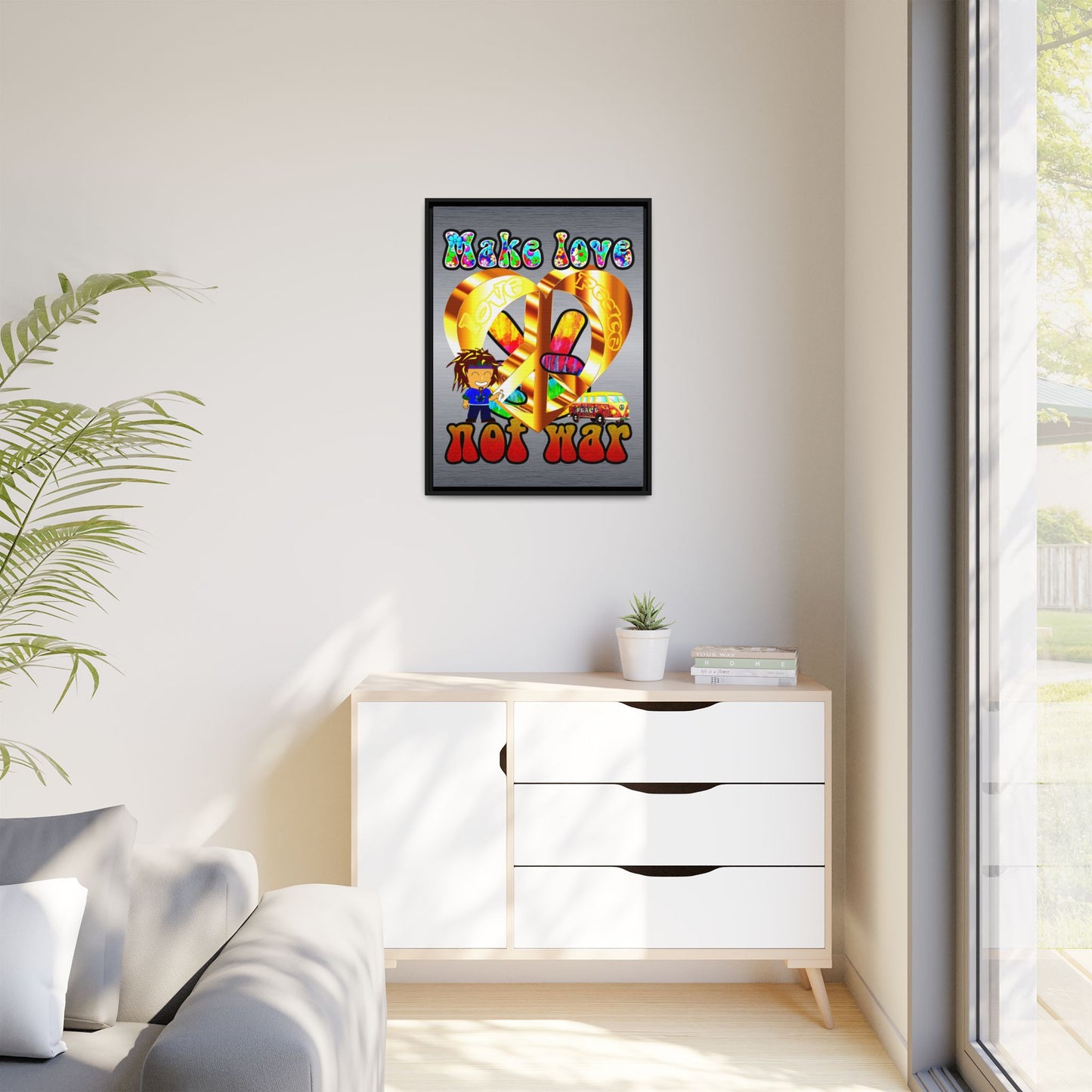 love peace - framed canvas art (brushed nickel)