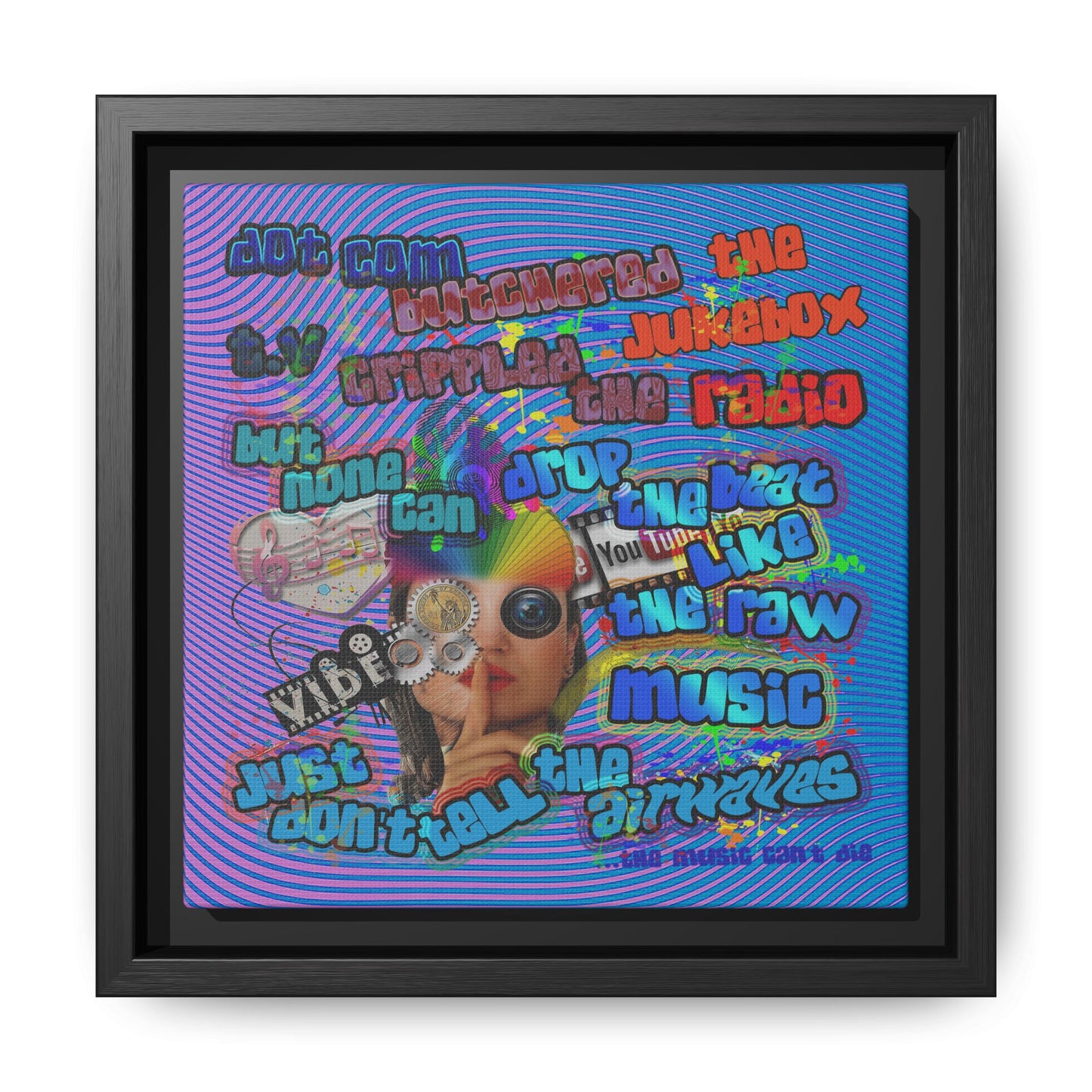 drop the beat - framed canvas art (light blue-purple wave)