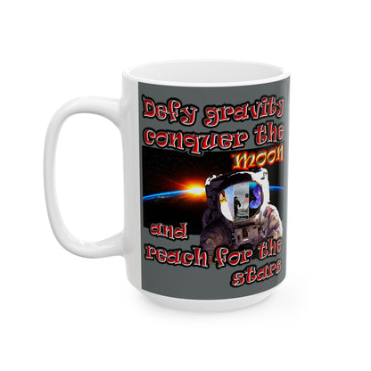 defy conquer reach - White Mug (dark grey)
