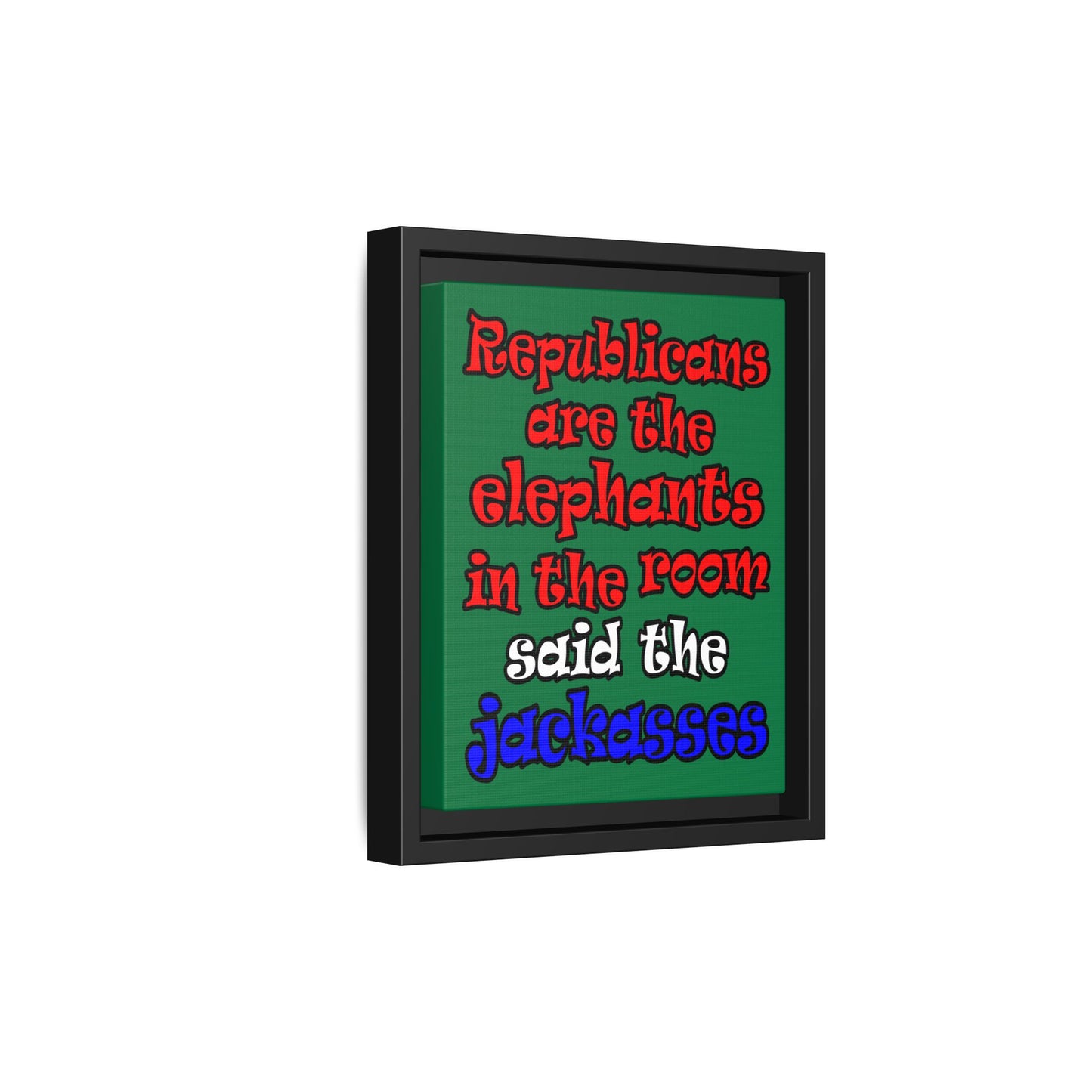 donkeys and elephants - framed canvas art (dark green)
