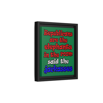 donkeys and elephants - framed canvas art (dark green)