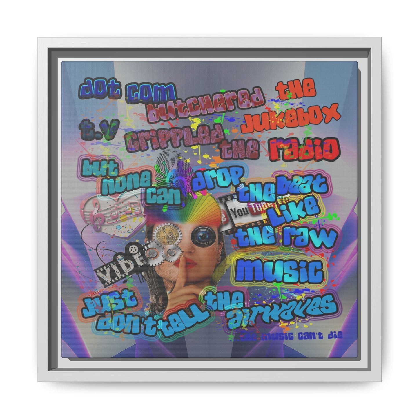drop the beat - framed canvas art (grey-pink wave)