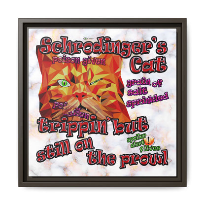 schrodinger's cat - framed canvas art (white marble)