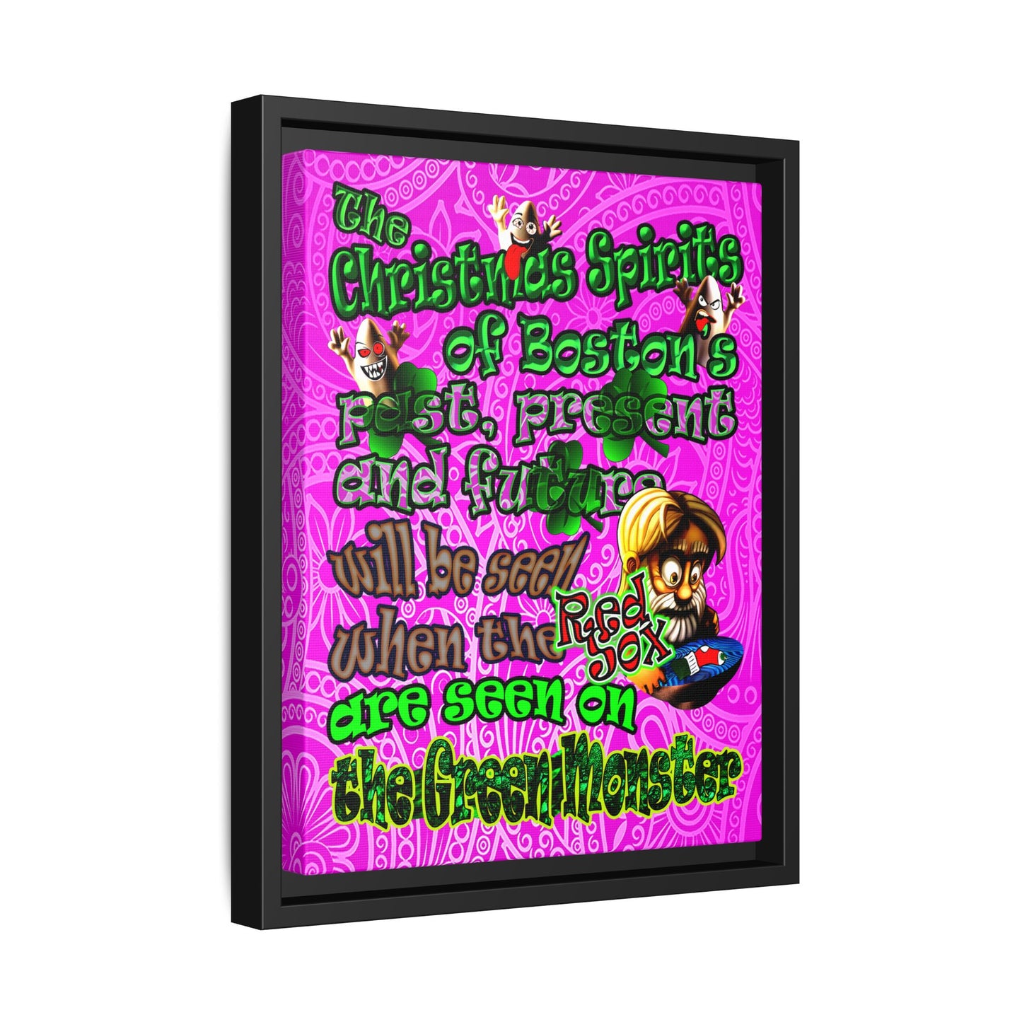 christmas spirits of boston - framed canvas art (pink swirl)