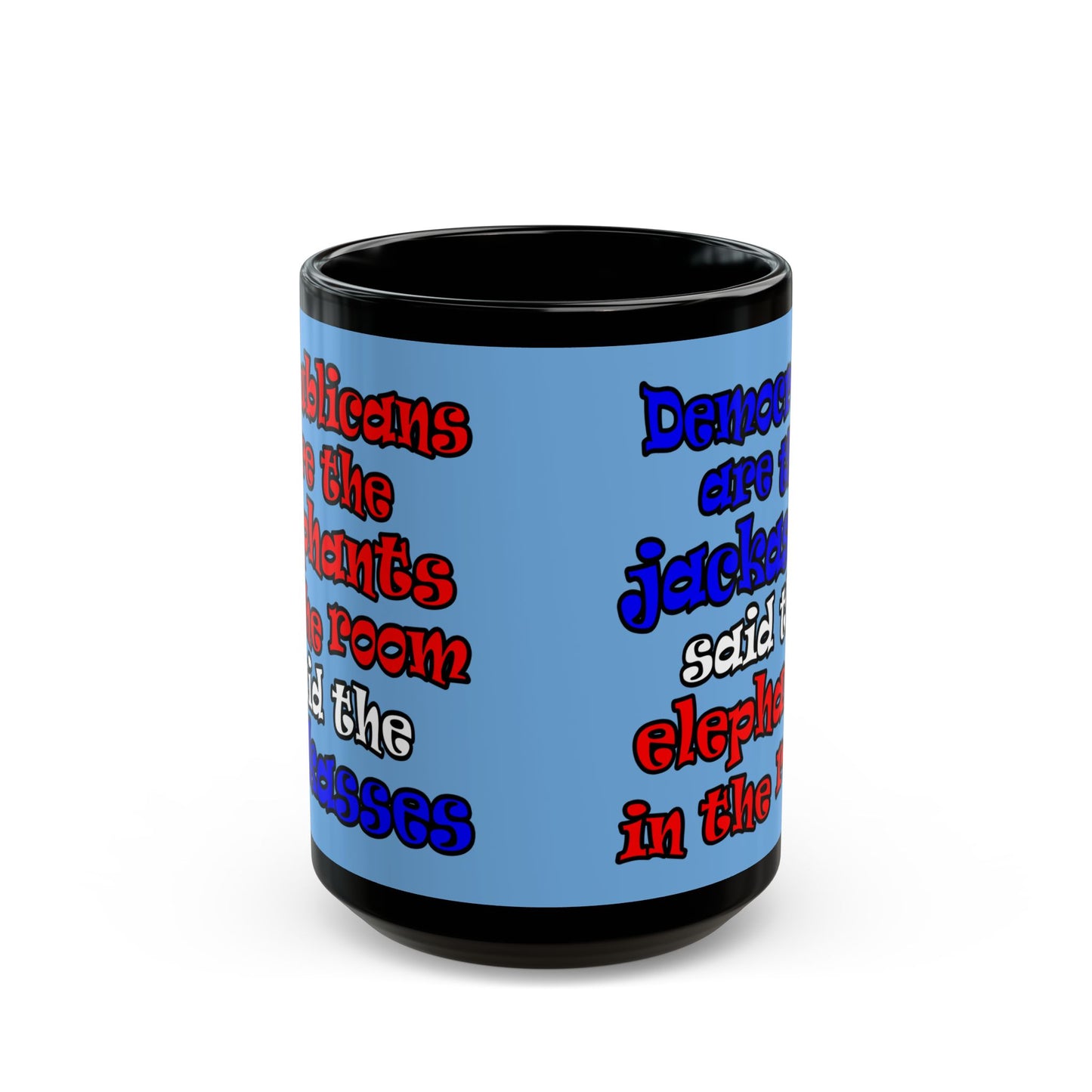 donkeys and elephants - Black Mug (light blue)