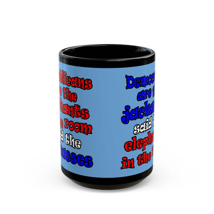 donkeys and elephants - Black Mug (light blue)