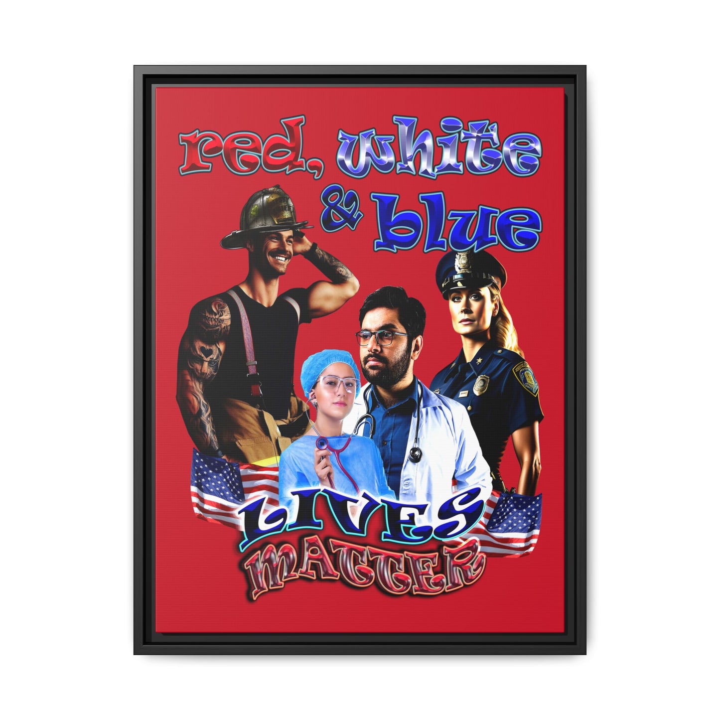 rw&b lives matter - framed canvas art (dark red)