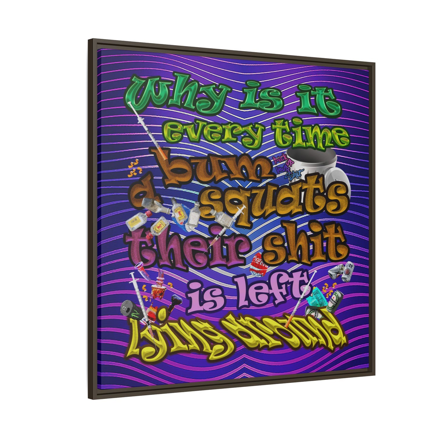 the bum's shit - framed canvas art (purple wave)