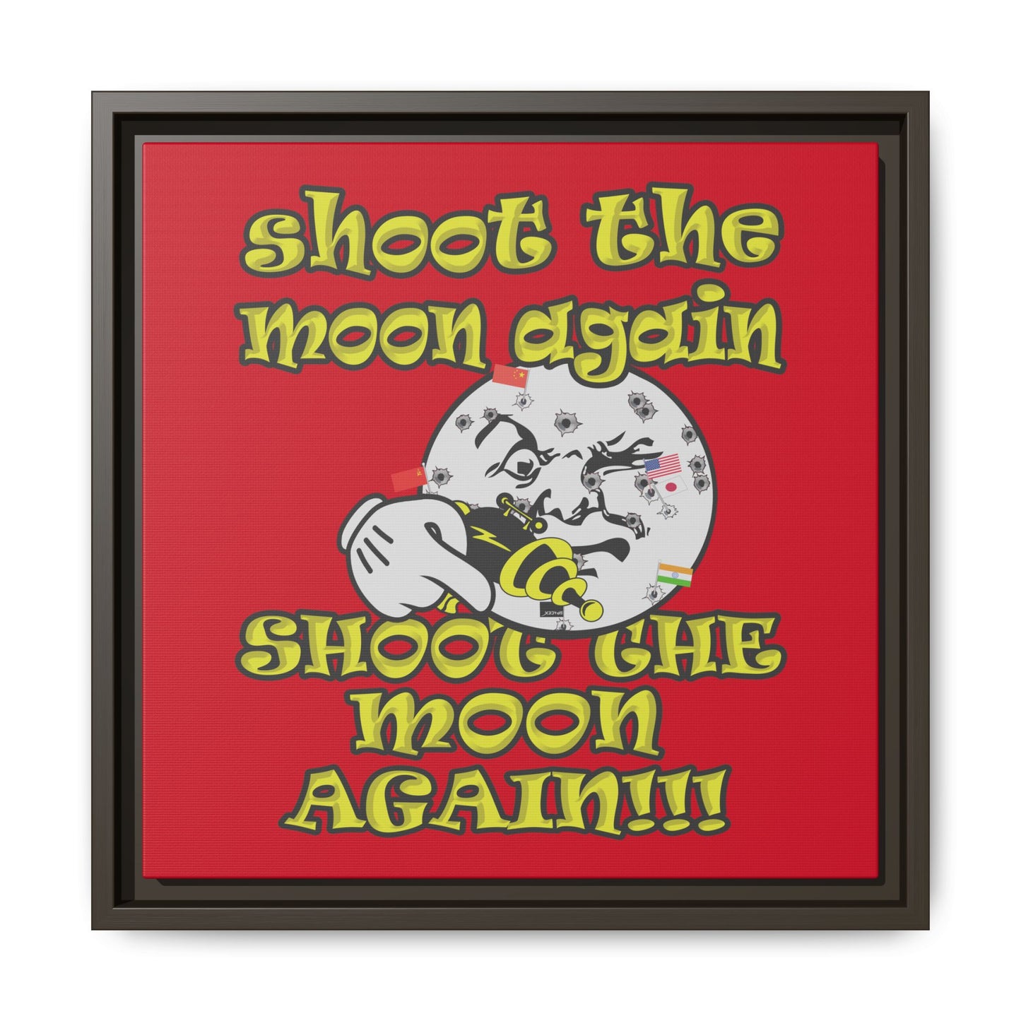 shoot the moon again - framed canvas art (dark red)