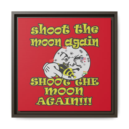 shoot the moon again - framed canvas art (dark red)