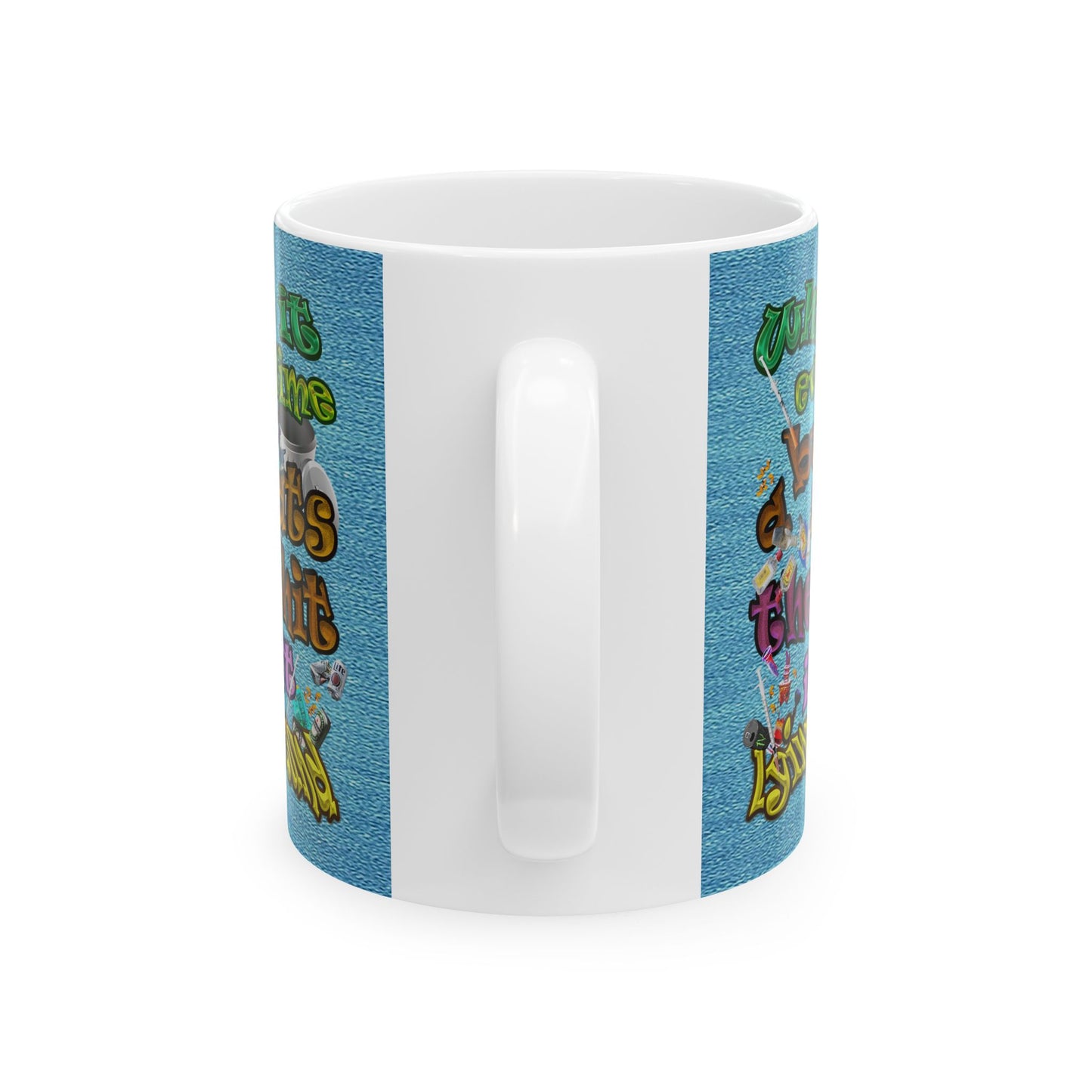 the bum's shit - White Mug (faded blue)