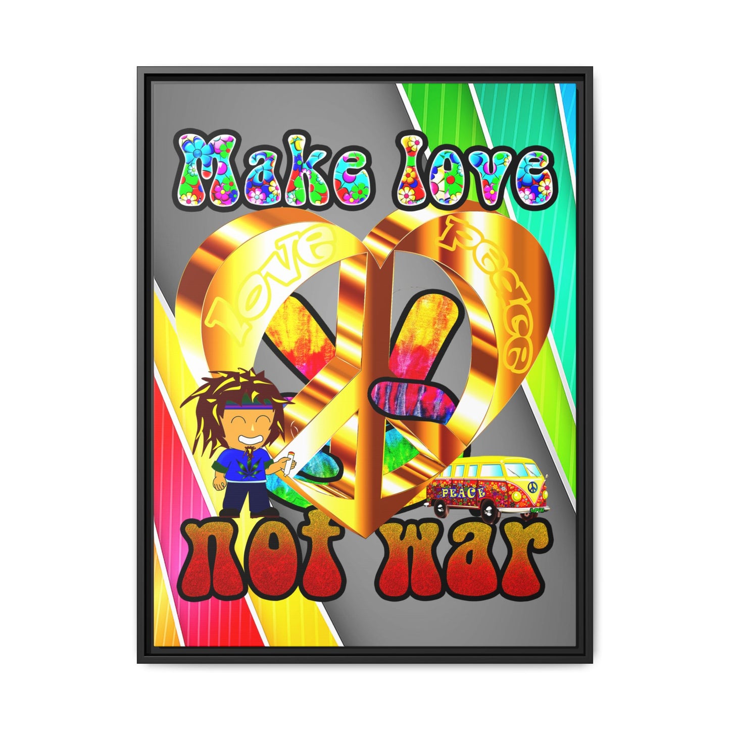 love peace - framed canvas art (rainbow split)