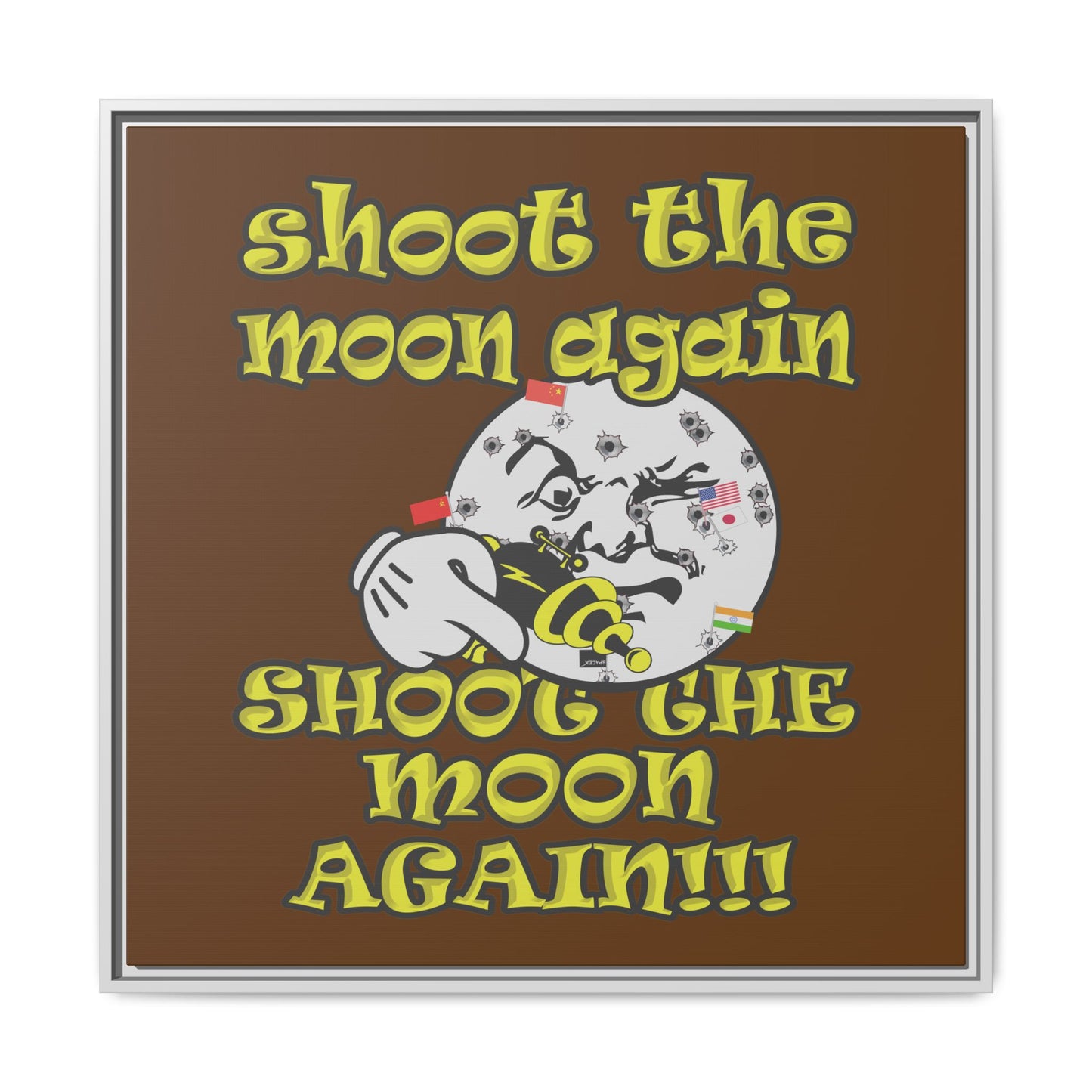 shoot the moon again - framed canvas art (brown)