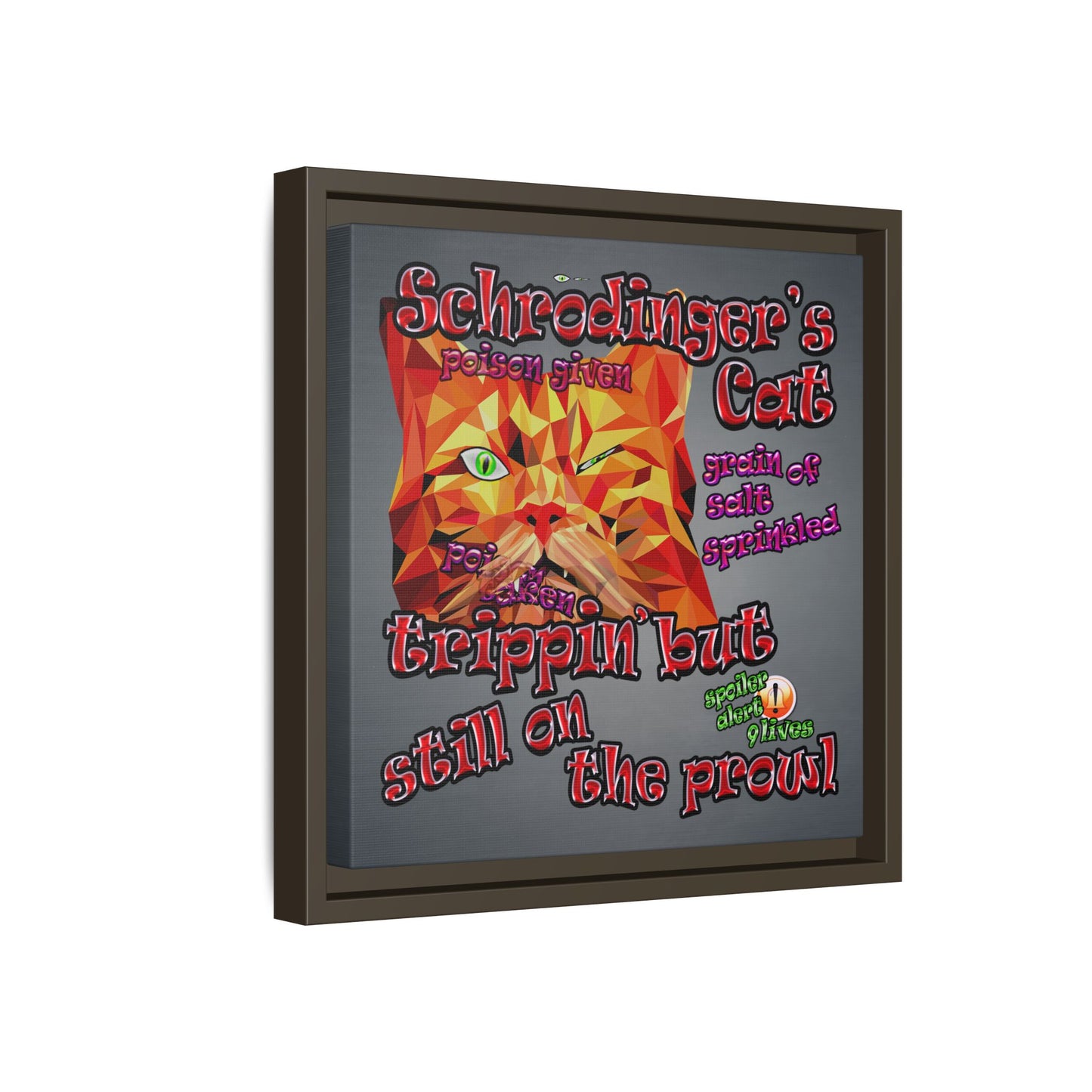 schrodinger's cat - framed canvas art (grey-light grey)