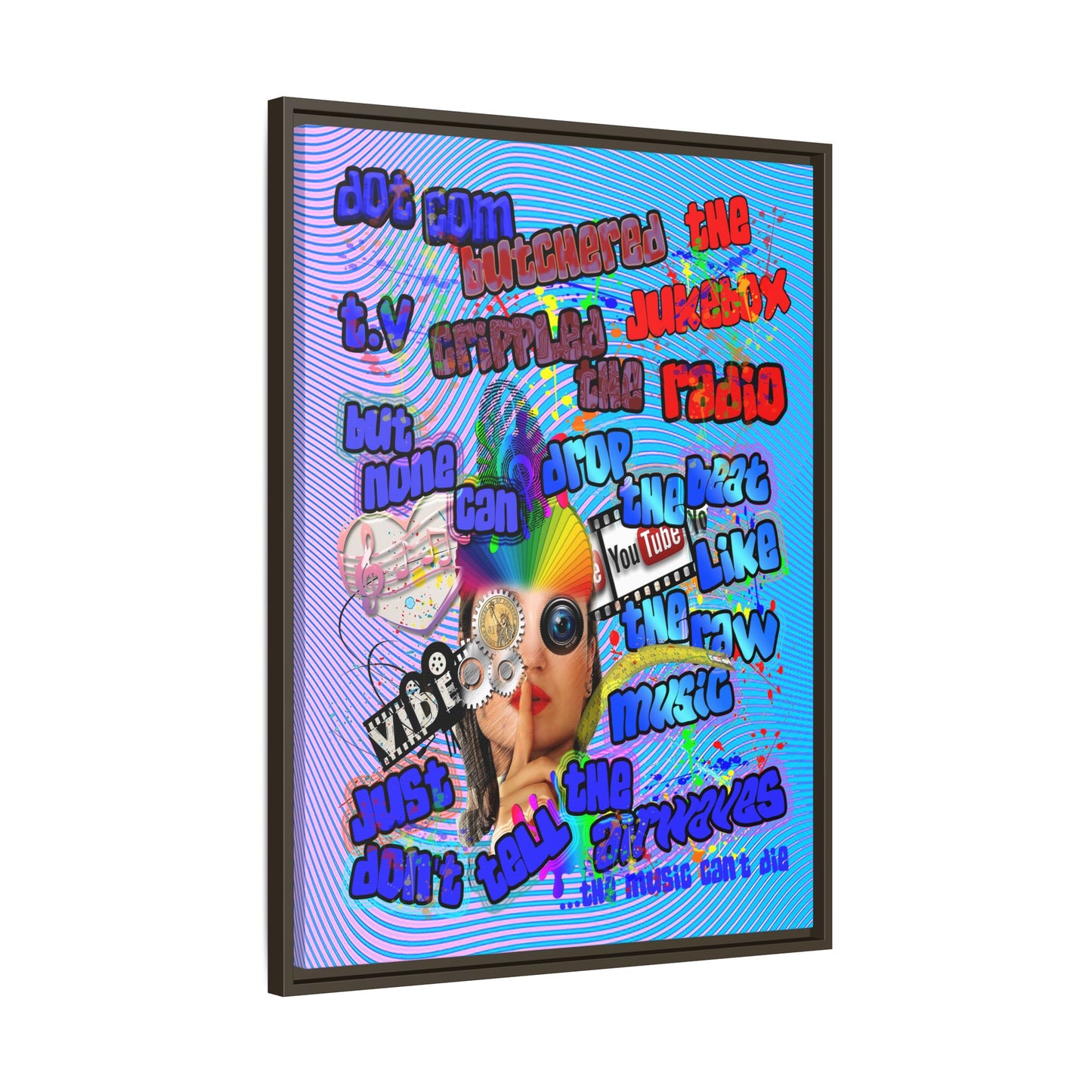 drop the beat - framed canvas art (light blue-purple wave)