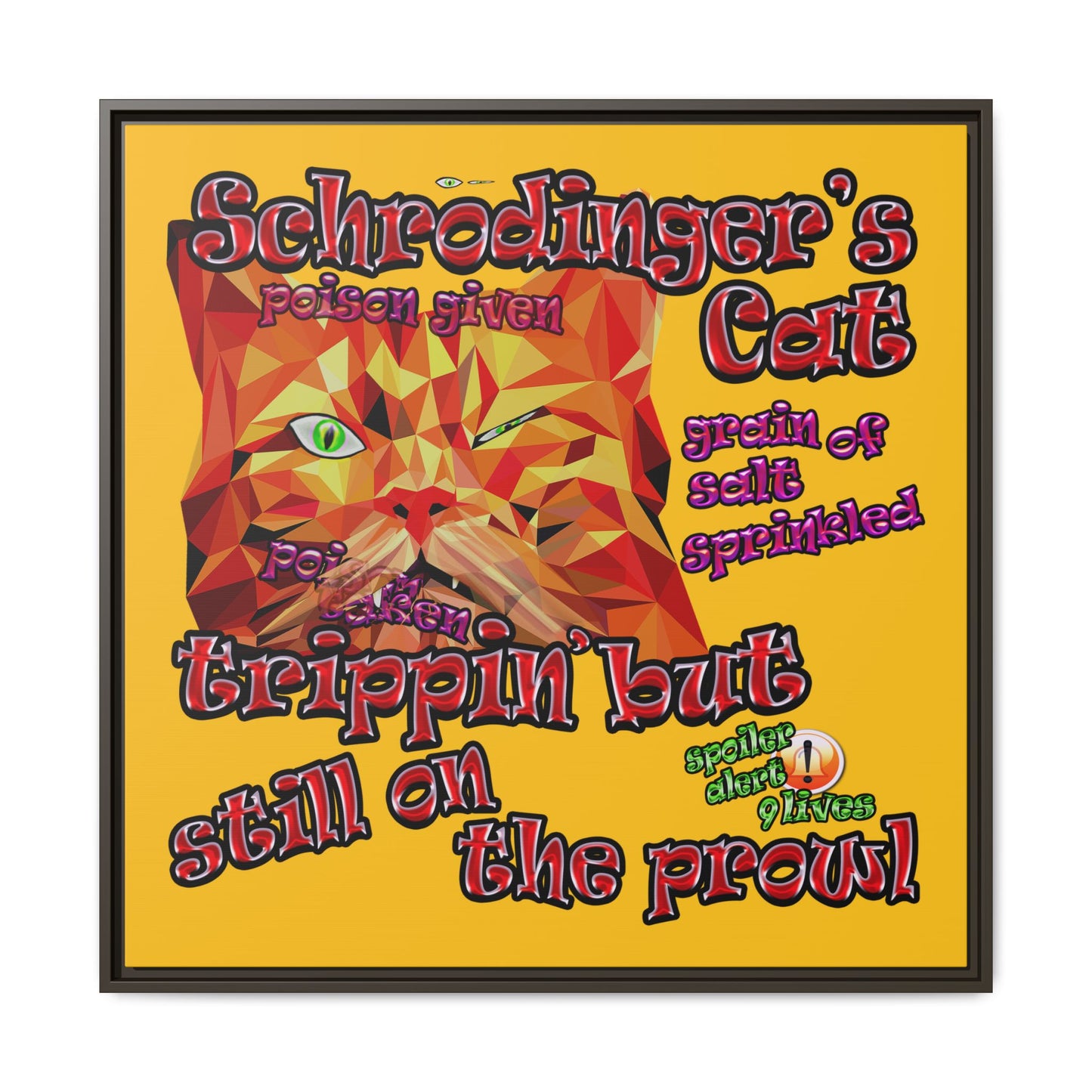 schrodinger's cat - framed canvas art (yellow)