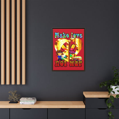 love peace - framed canvas art (dark red)