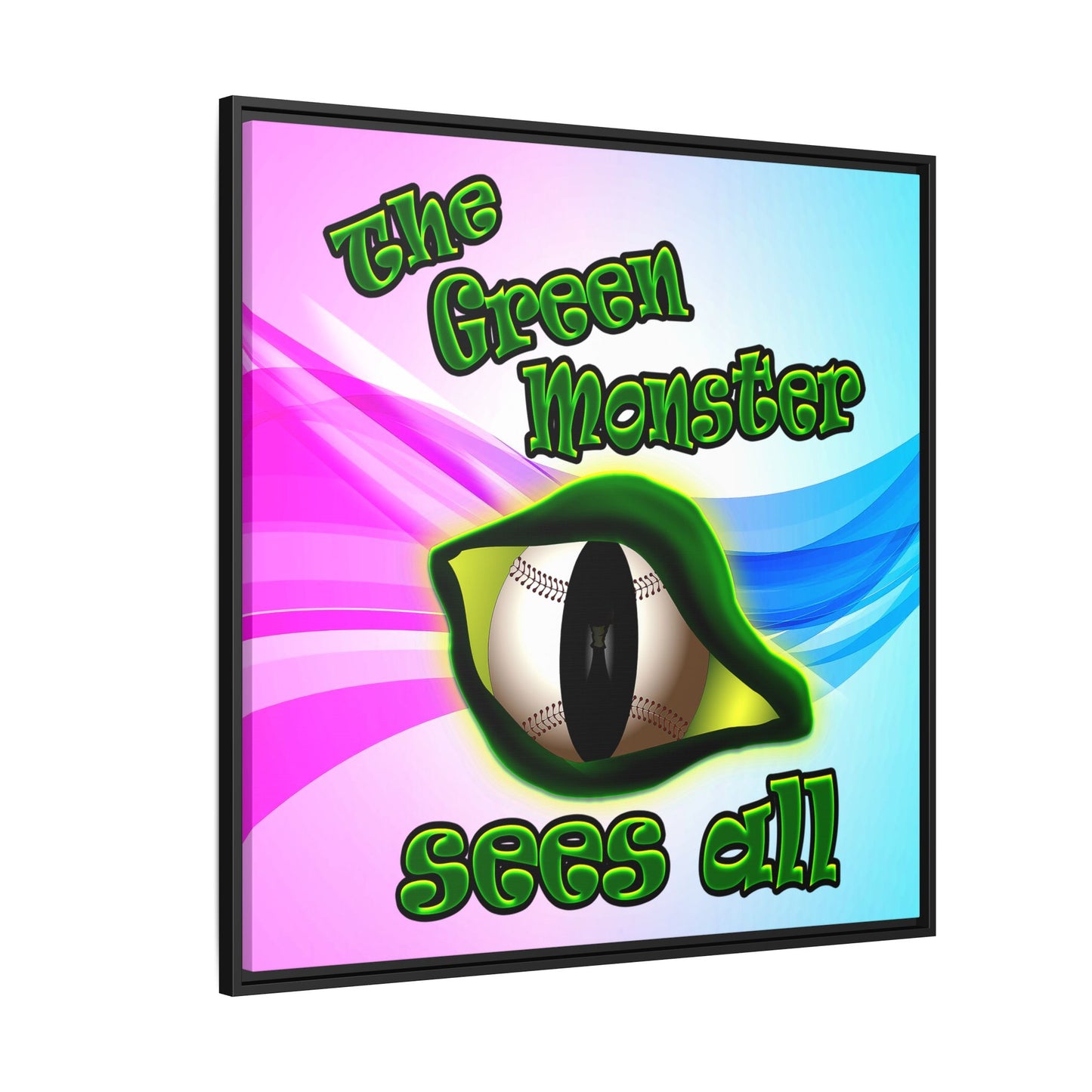 green monster - framed canvas art (light blue-pink wave)