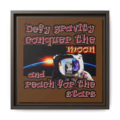defy conquer reach - framed canvas art (brown)
