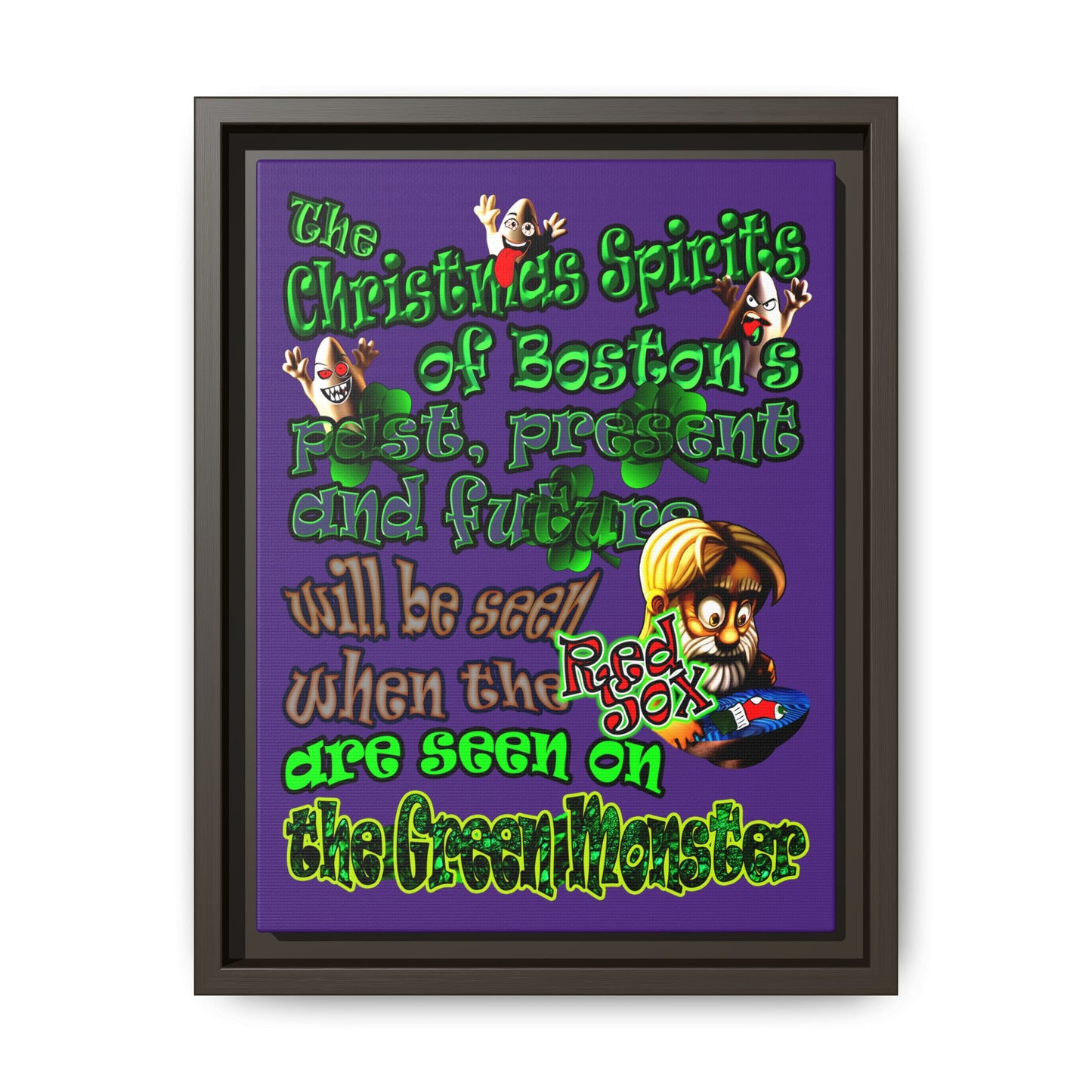 christmas spirits of boston - framed canvas art (purple)