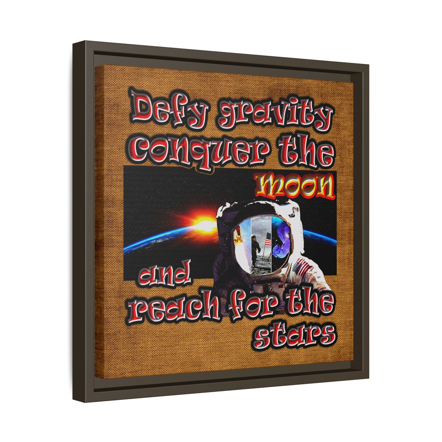 defy conquer reach - framed canvas art (brown papyrus)