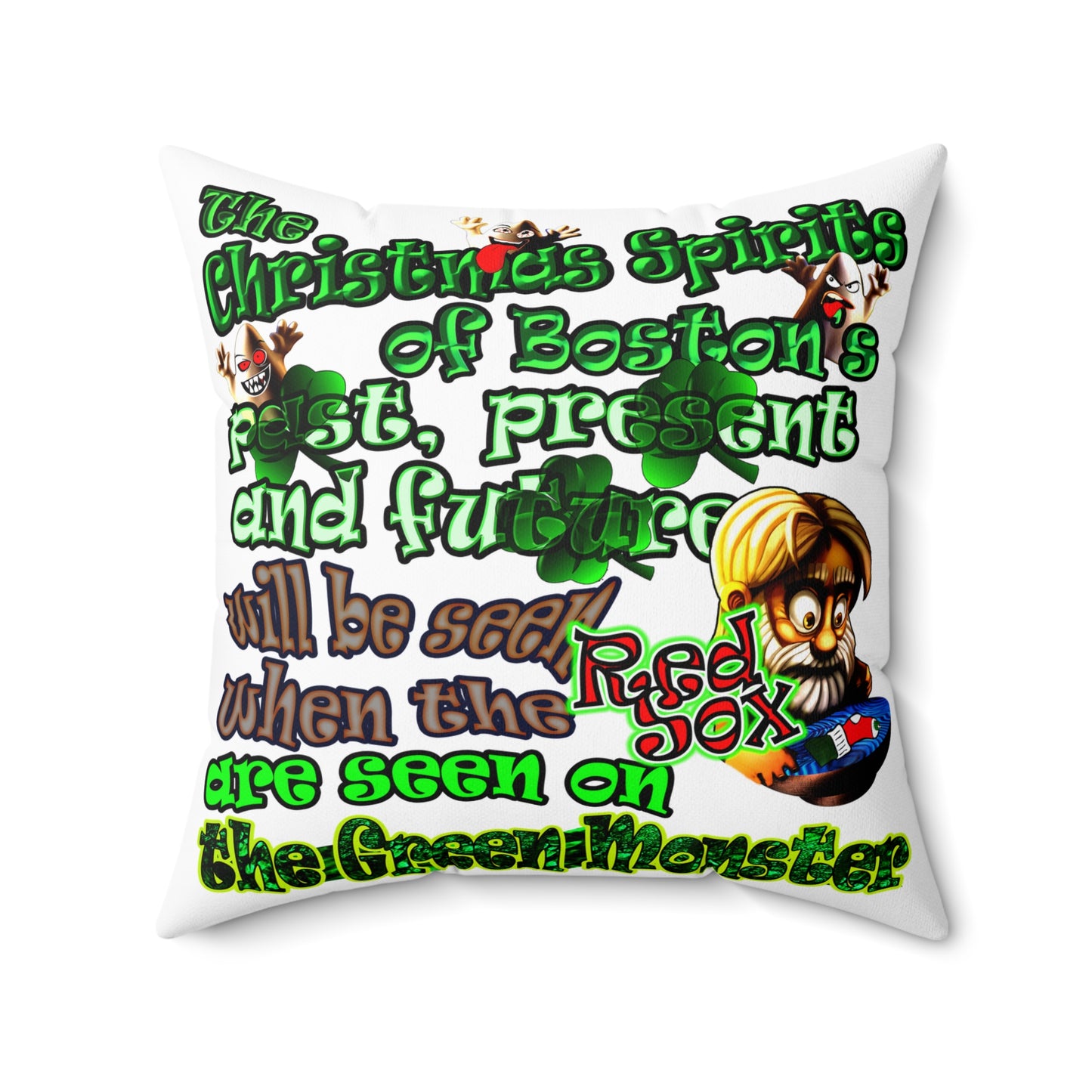 christmas spirits of boston - Spun Polyester Square Pillow - (white)