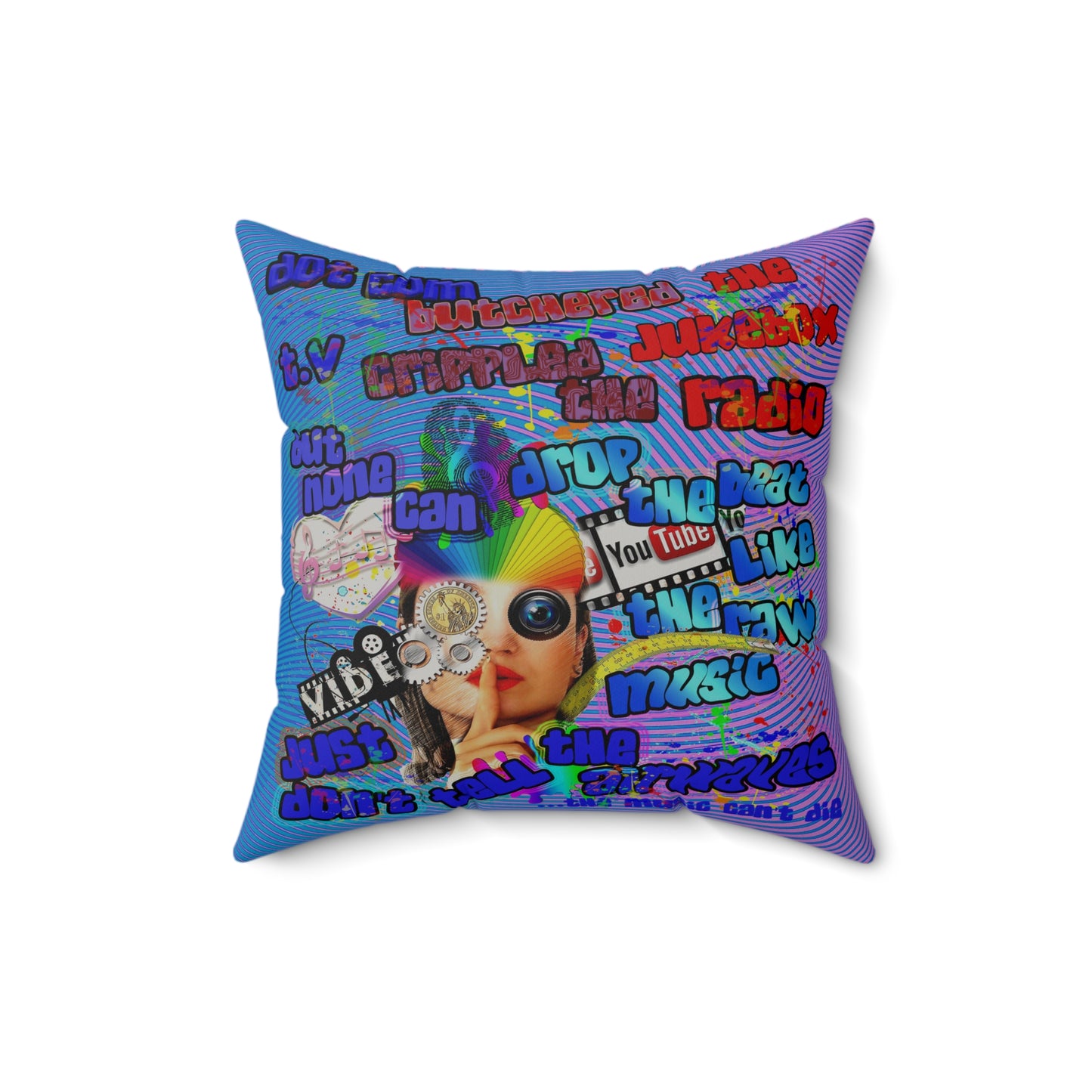 drop the beat - Faux Suede Square Pillow - (light blue-purple wave)