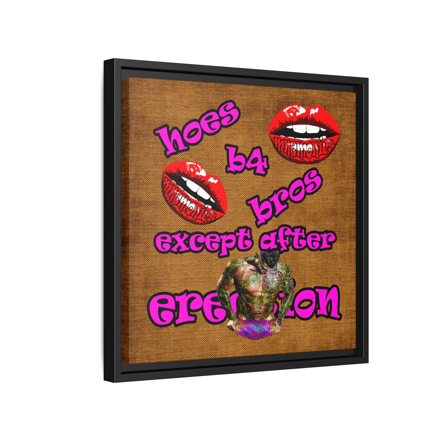 hoes b4 bros - framed canvas art (brown papyrus)